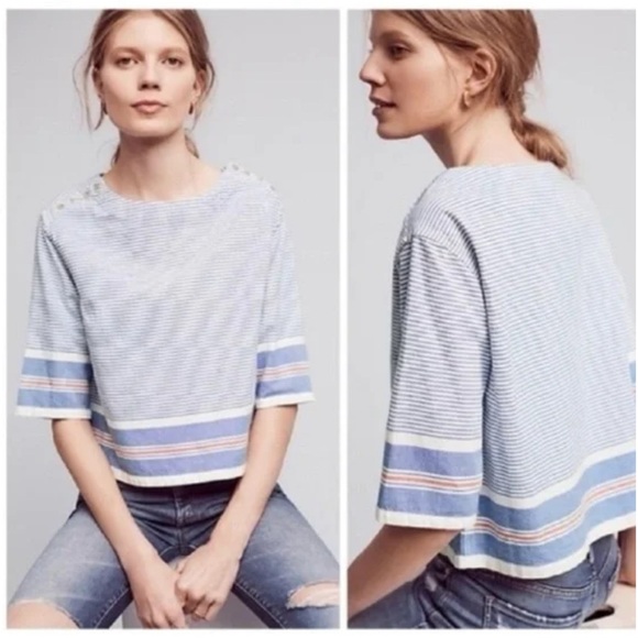 Maeve Anthropologie blue/orange sailor top - Picture 1 of 8